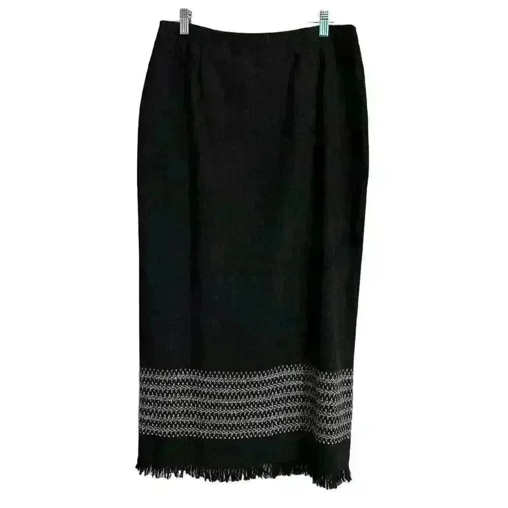 T. Garment Womens Maxi Skirt Gray Fringe Wool Lined Vintage Made in‎ USA Size 12